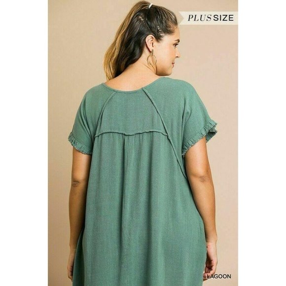 UMGEE Dress Linen Blend Hi Low BOHO Lagoon Small - Picture 2 of 3
